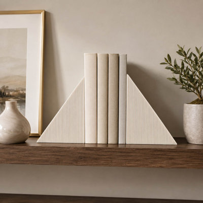 Serre-livres décoratifs abstraits à angle droit pour bibliothèques et bureau - Ensemble de 2 libellés modernes pour la maison ou le bureau, ivoire