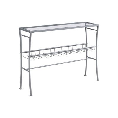 Accent Table, Console, Entryway, Narrow, Sofa, Living Room, Bedroom, Tempered Glass, Silver Metal, Contemporary, Modern
