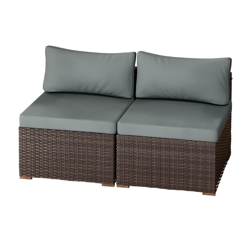 2-Piece Modern Outdoor Sectional Sofa Set, Brown, Gray
