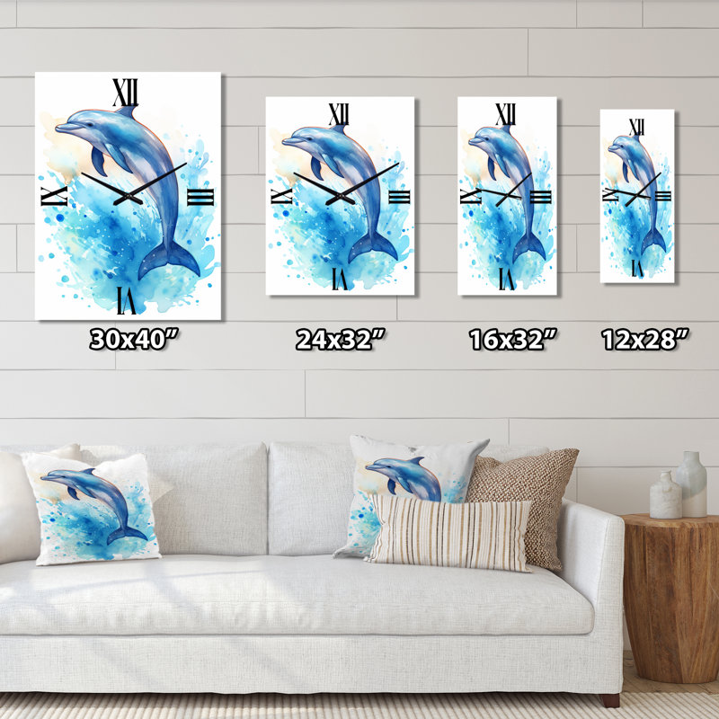 Horloge murale mignonne avec dauphin bleu, Moyen