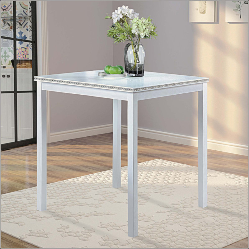4-Person Counter Height Square Dining Table – Solid Wood Frame + Crushed Diamond Embellishment, Waterproof Faux Wood-Grain Top, 330lbs Capacity for Small Space Kitchen/Dining Area