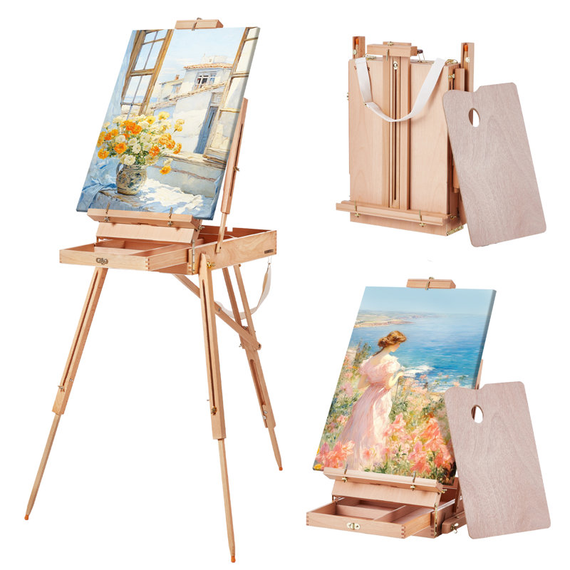 Beechwood Foldable French Easel with Storage Drawer