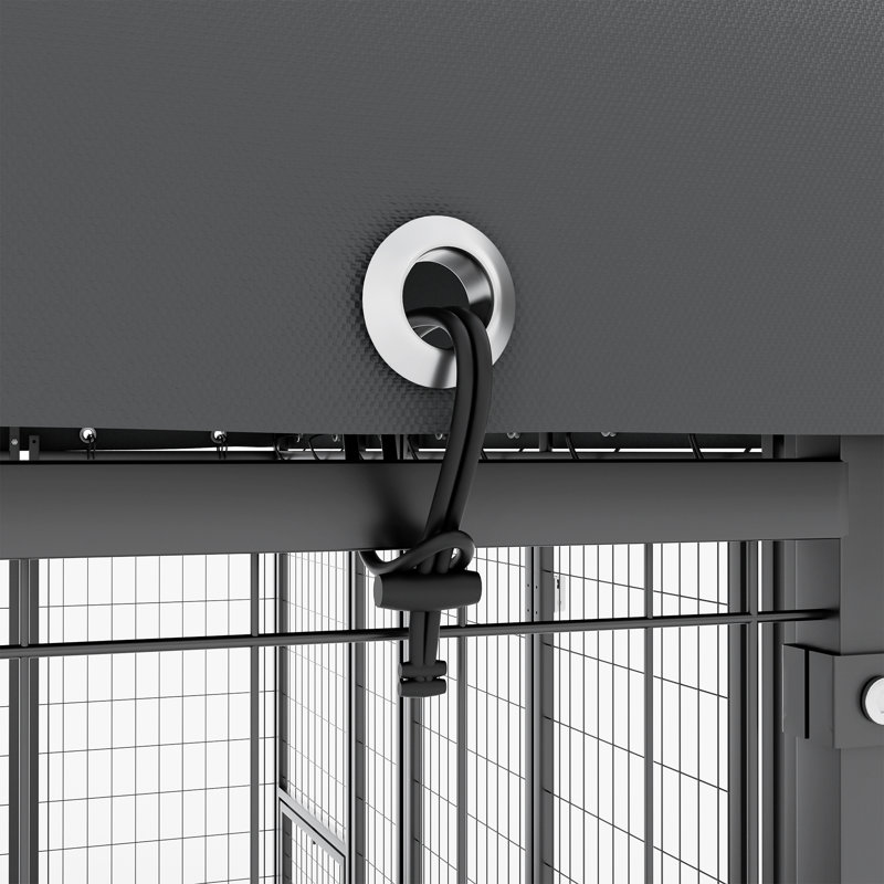 Niche pour chien 73 po x 70 po en métal avec toit résistant aux rayons UV, panneaux pliables robustes, cadre en filet sécuritaire, noir