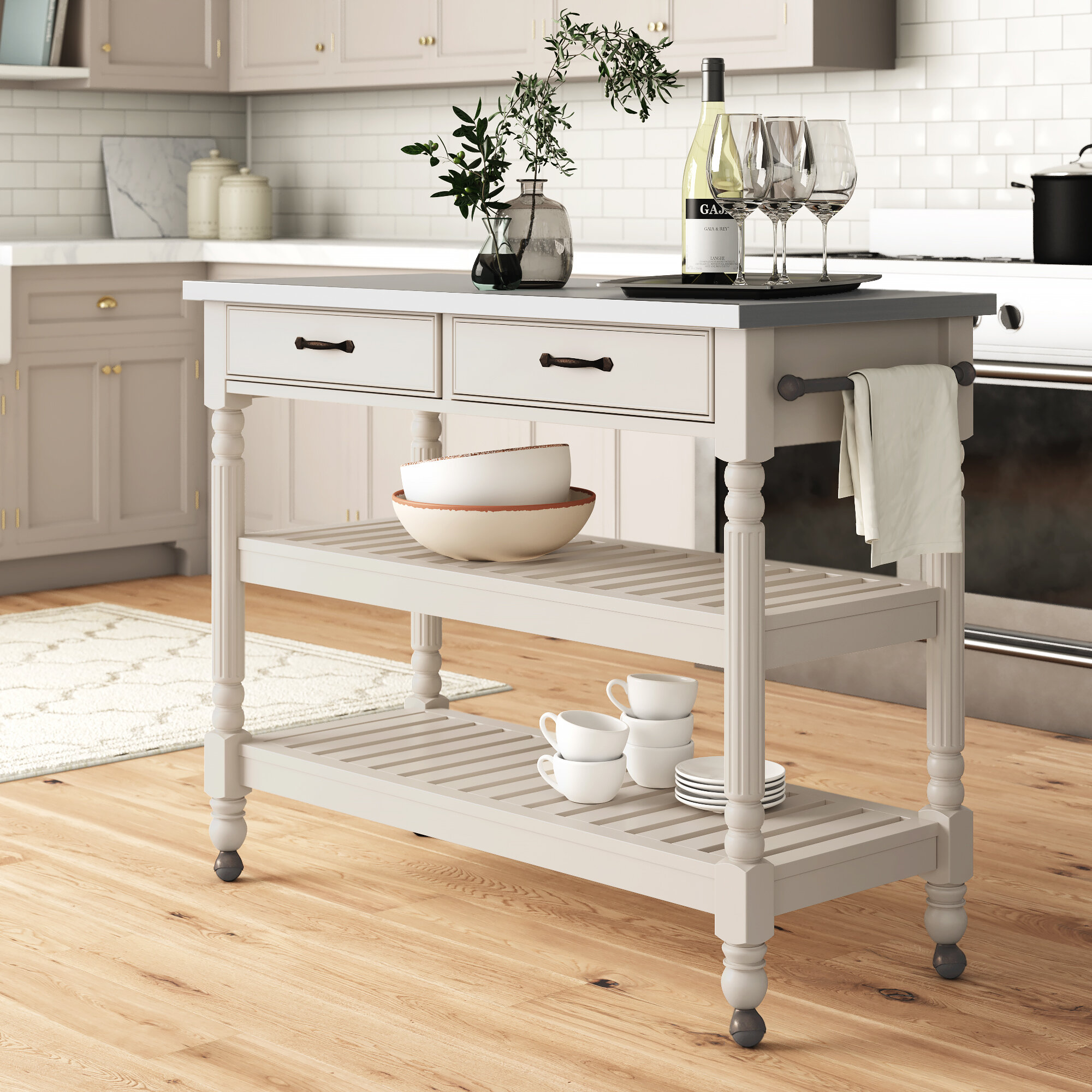 Farmhouse Rolling Kitchen Island, Portable Kitchen Cart Wood Top Kitch —  Farmhouse Kitchen and Bath