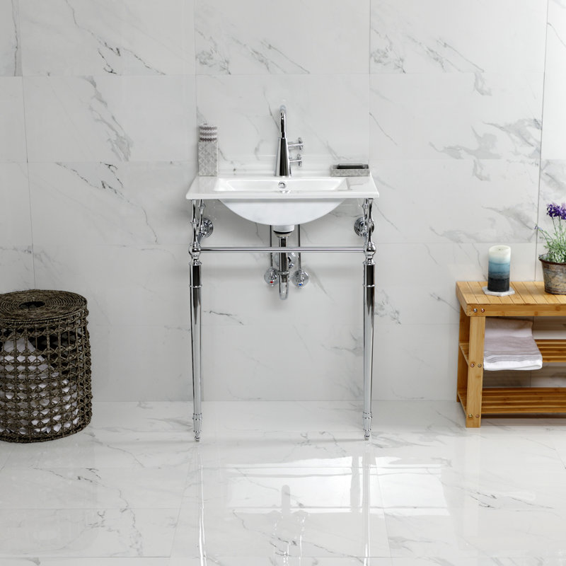 Kingston Brass Edwardian 24-Inch Ceramic Console Sink with Brass Legs (1-Hole), White/Polished Chrome