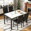 Ensemble de table de salle à manger 5 pièces pour 4 personnes, table de salle à manger moderne en faux marbre avec 4 chaises rembourrées en tissu écossais, table de cuisine moderne et ensemble de chaises pour petit espace, salle à manger, coin repas-1426005589