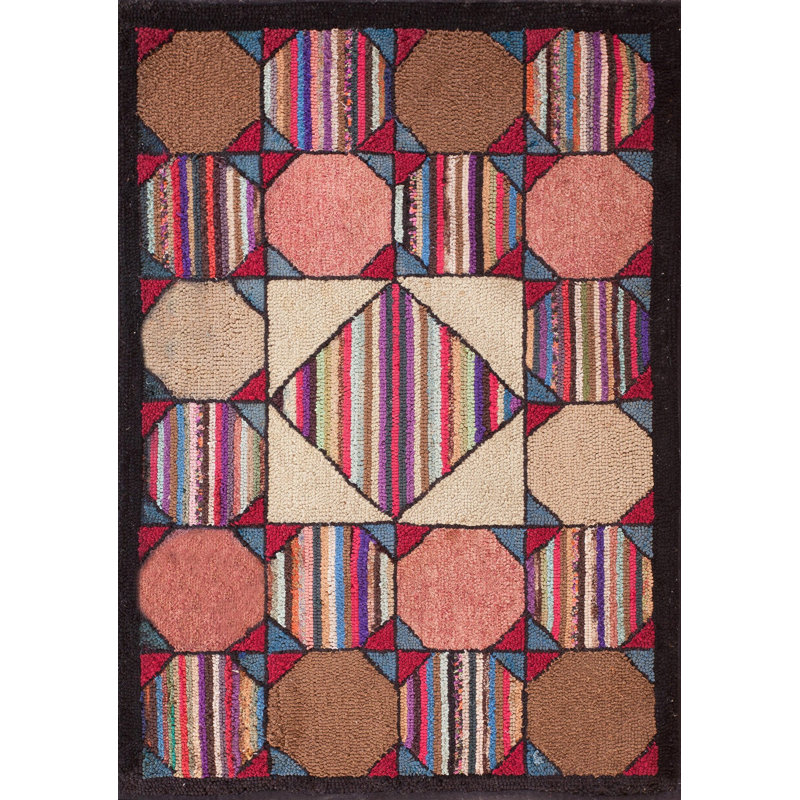 Antique Multicolor Wool 1920s American Hooked Small Scatter Size Rug