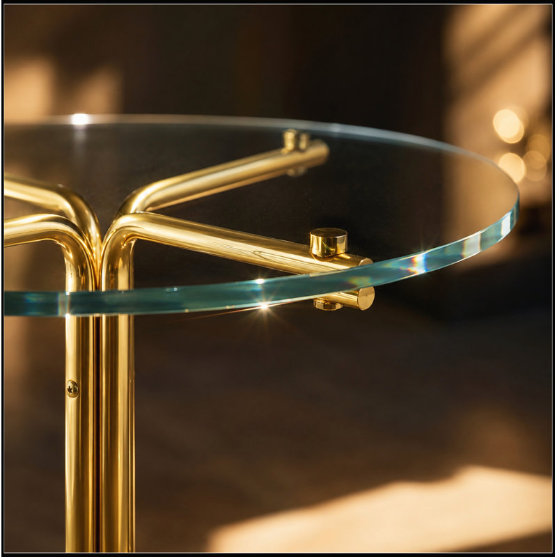 Table basse ronde en verre trempé de 36 pouces pour quatre petits espaces, Transparent / doré
