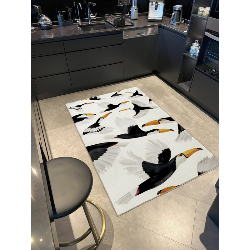 Tapis décoratif moderne à motif de vol d'oiseau touffeté à thème beige, Rectangle 4 pi 11,06 po x 9 pi 10,11 po