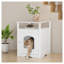 Enceinte moderne blanche pour chat avec bac de rangement, étagère en bois pour animaux de compagnie et table de chevet