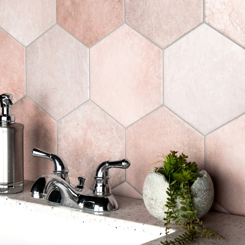 Heritage Hex 7" x 8" Porcelain Stone Look Wall & Floor Tile, Rose