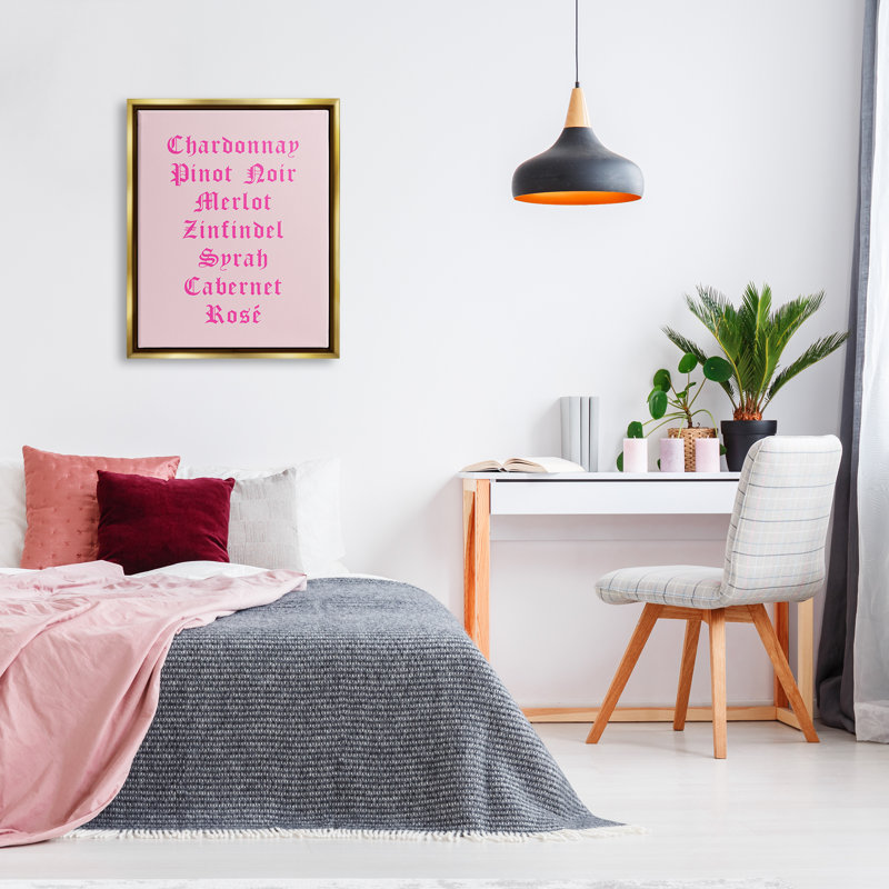 Cadre flottant chic avec liste de vins roses par House of Lulu, Cadre flottant métallique doré, H 31 po x l 25 po x P 1,7 po