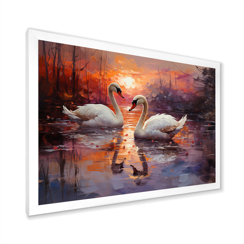 Swan Lake Twilight sur toile, H 34 po x l 44 po x P 1,5 po, Cadre photo blanc
