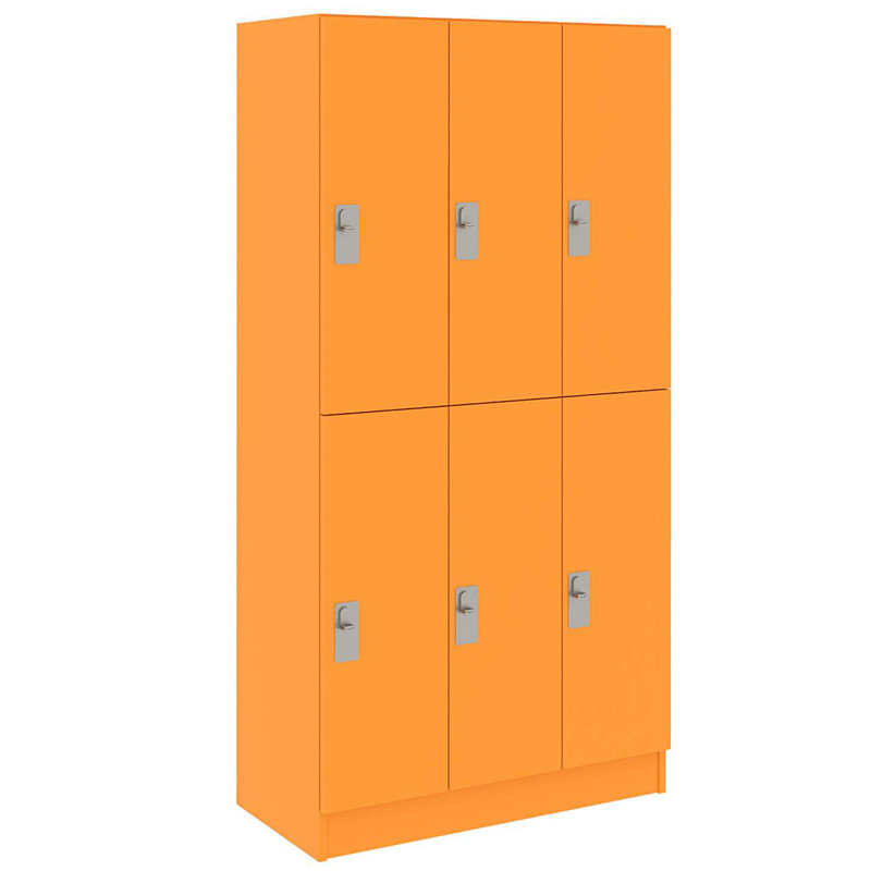 Armoire de salle de classe triple à six compartiments avec porte, Palmeraie orange, H 72 po x l 36 po x P 17 po, 6