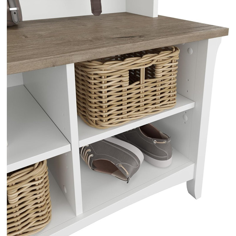 Hall Tree With Shoe Storage Bench In Shiplap Gray And Pure White, Multi-purpose Home Organizer, Entryway Solution With Seating And Hooks