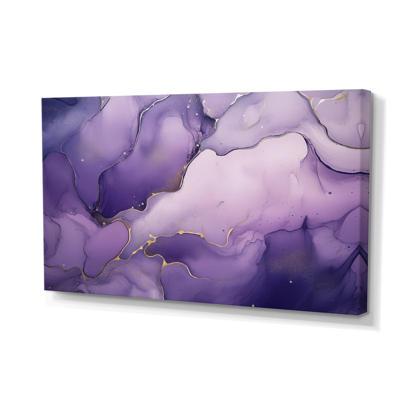 Décorations murales mauves et dorées à l'encre de marbre - Fractales