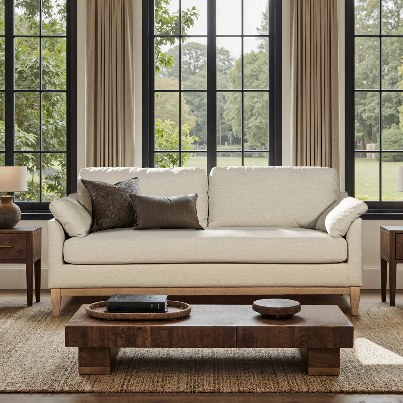 Pera 75.5" Upholstered Sofa, White Linen