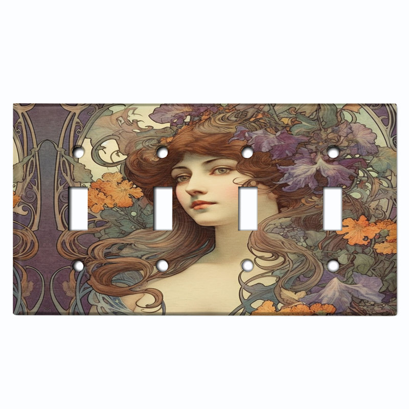 Magnifique plaque murale d'interrupteur à bascule 4 bandes Art Nouveau