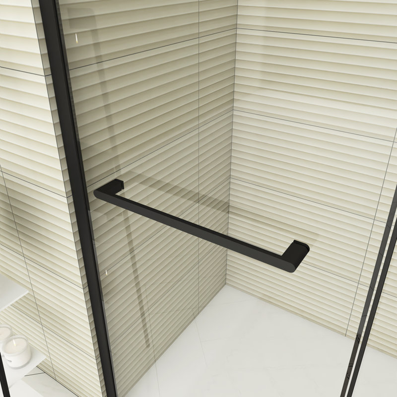 Porte de douche coulissante sans cadre de 56 po à l 60 po x H 70 po au fini noir mat, Noir mat