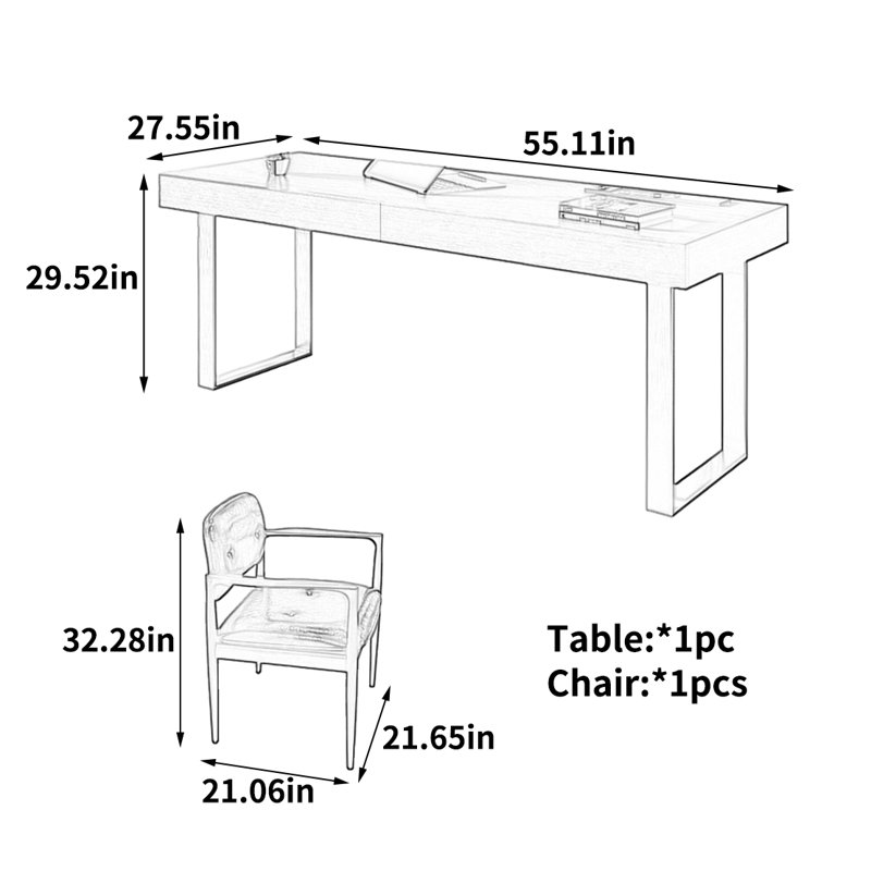 Bureau d'ordinateur, H 29,52 po x l 55,11 po x P 27,55 po