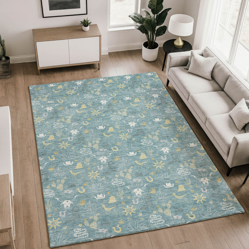 Tapis de qualité supérieure lavable à la machine Villers, Sarcelle, 10' x 14'