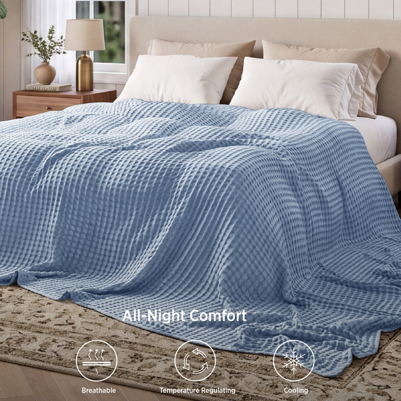 Bedsure 279gsm Cotton & Rayon from Bamboo Waffle Blanket GentleSoft™️, Faded Denim, Full