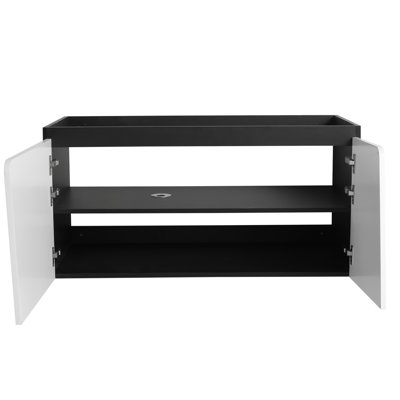 Meuble-lavabo moderne de 40 po avec fermeture en douceur, blanc + noir, contreplaqué, meuble-lavabo, armoire à fermeture en douceur, espace de rangement moderne et spacieux