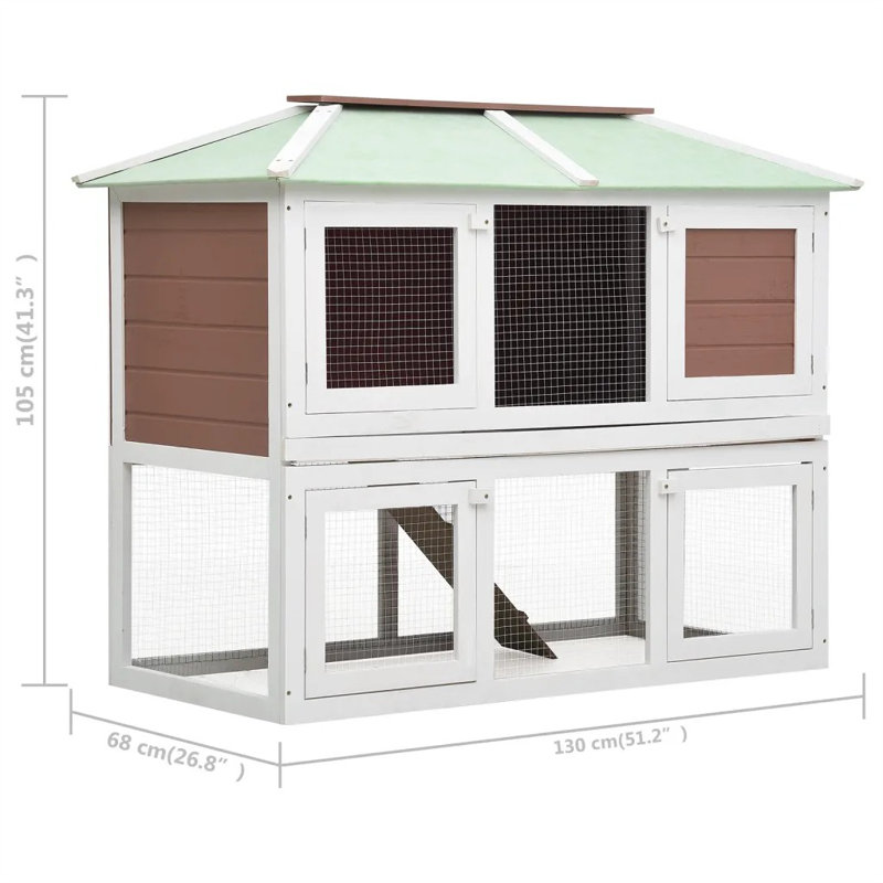 Alina Weather Resistant Rabbit Hutch, White/Brown/Green