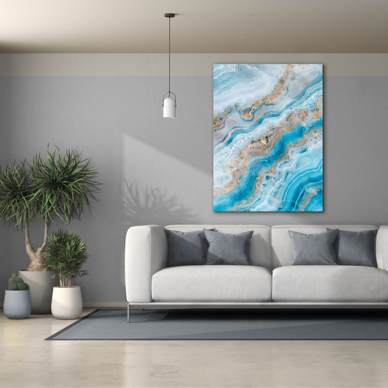 «Turquoise Crystal With Gold» par Svetlana Aleynikova, art mural sur toile, H 54 po x l 40 po