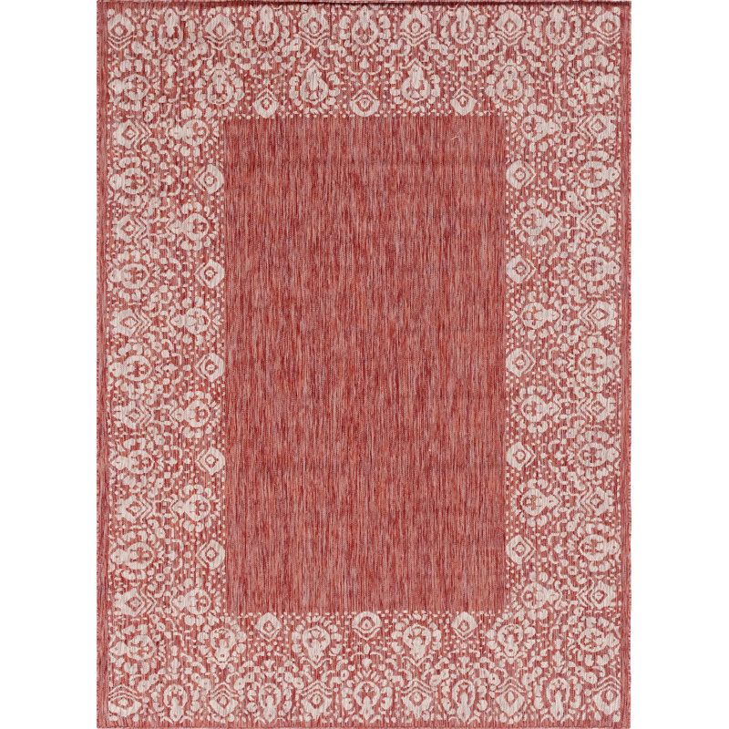 Tapis intérieur / extérieur rouge rouille Dmitri, Rectangle 7 pi 1 po x 10 pi