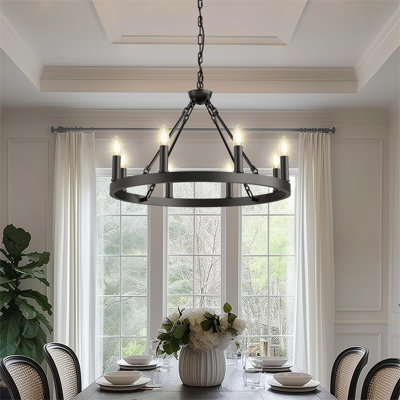 8 - Light Dimmable Wagon Wheel Chandelier
