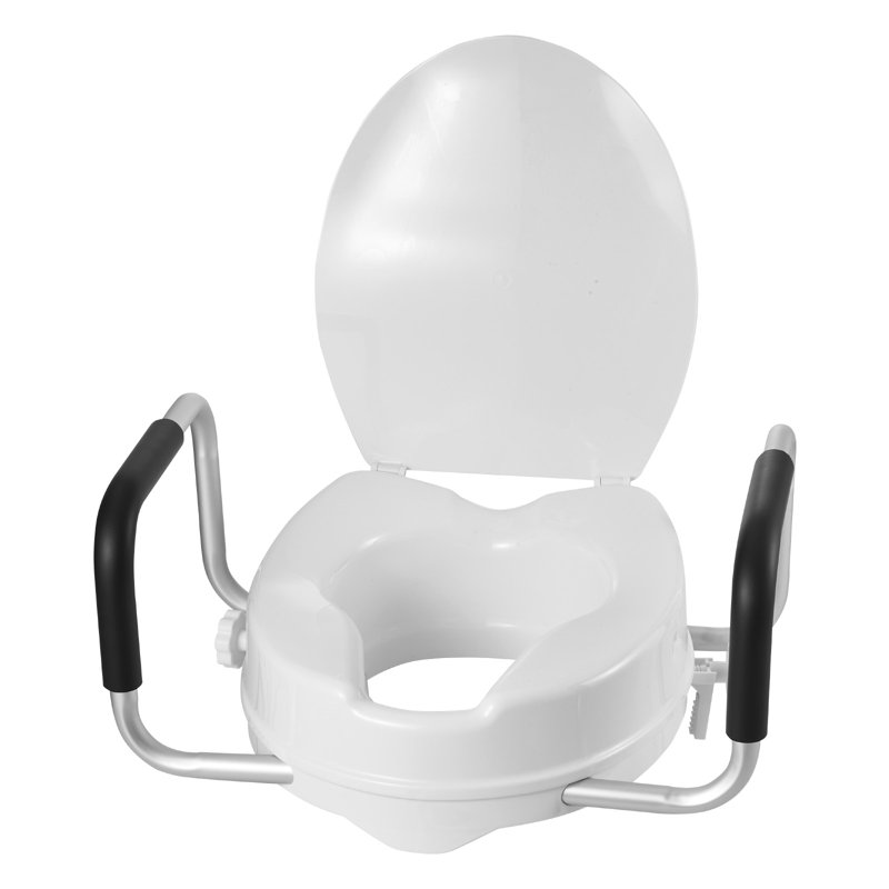 Raised Toilet Seat with Arms, 300 lbs Load Capacity, 4-Inch Lift Height, Widened Commode Elevated Toilet Seat Riser with Padded Handles for Seniors, Elderly, Handicap, Disabled, and Adults Use