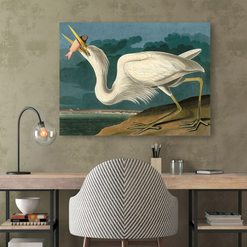 Great White Heron by John Audubon - 1 Piece Painting on Canvas, 70cm H  x 100cm W  x 4cm D