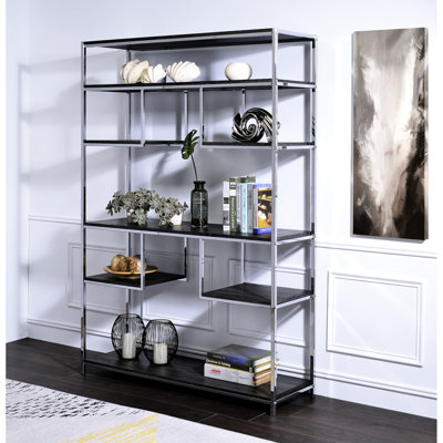 Elegant Gray Oak And Bookshelf For Living Room Use Rustic-Chic With Modern Base