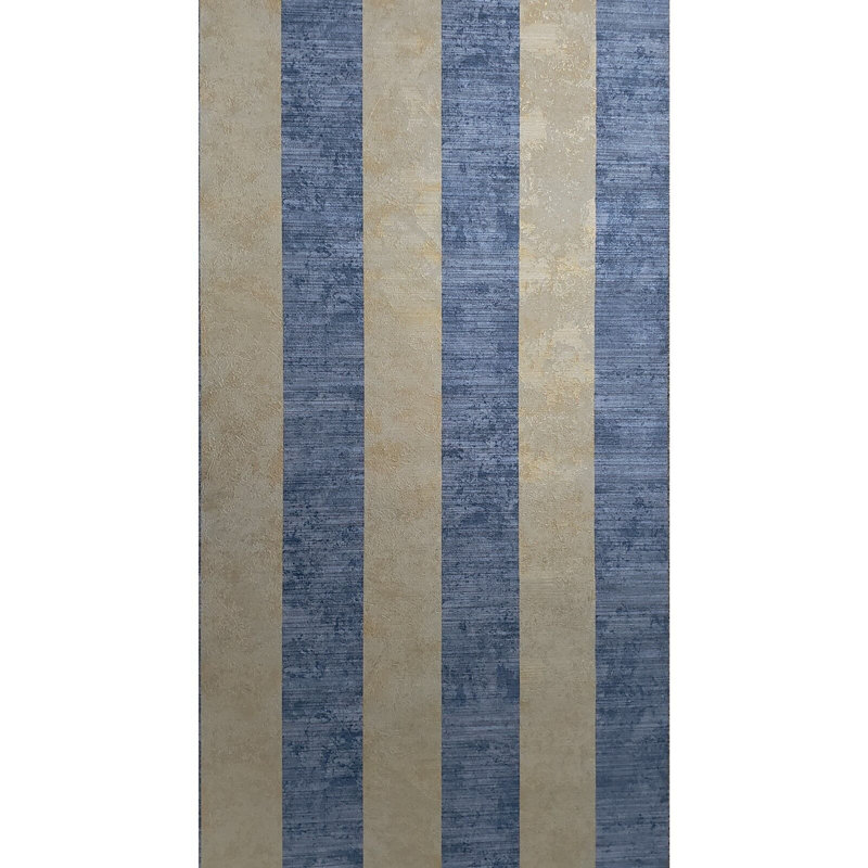 Ayley Wallpaper Blue Gray Rusted Brass Gold Metallic Stripes Striped Rolls 3D