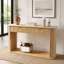 Console cannelée avec plateau en imitation travertin, table d'entrée avec moulures, 2 tiroirs et étagère ouverte, table d'appoint moderne aux bords arrondis pour salon.