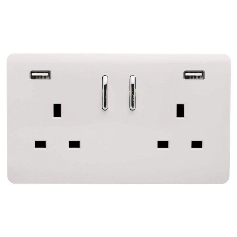 Trendi Switch 2 Gang USB 3100mA Plug Socket, Ice White