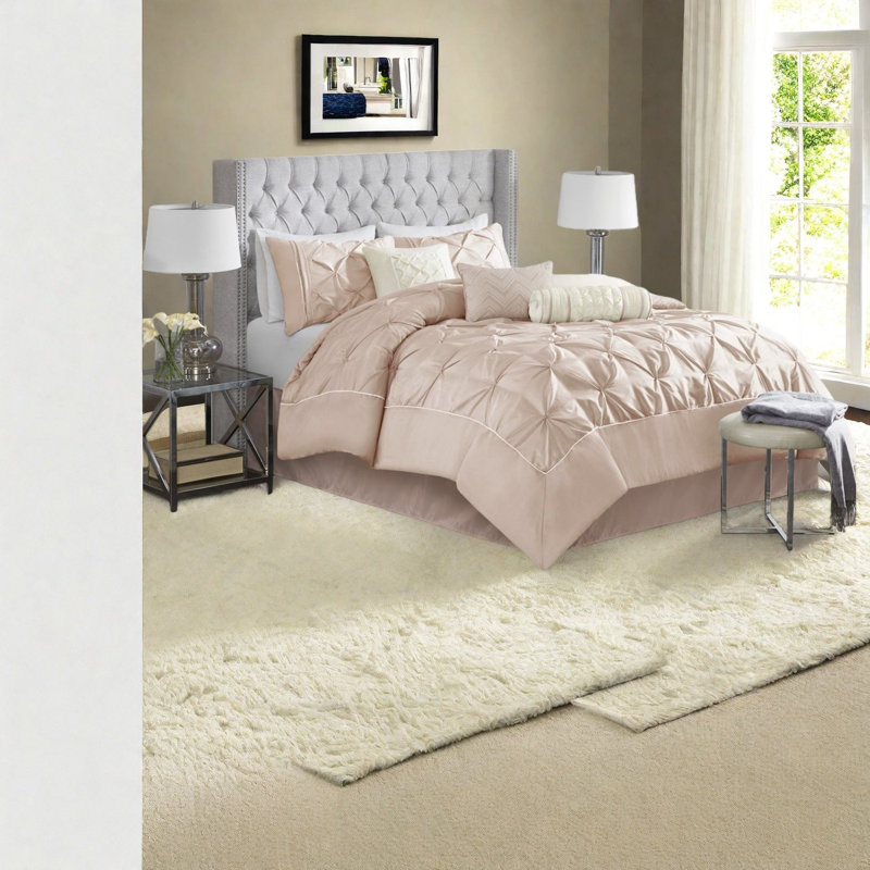 Elegant Blush Bedding Sets With Polyester Tufted Design, King