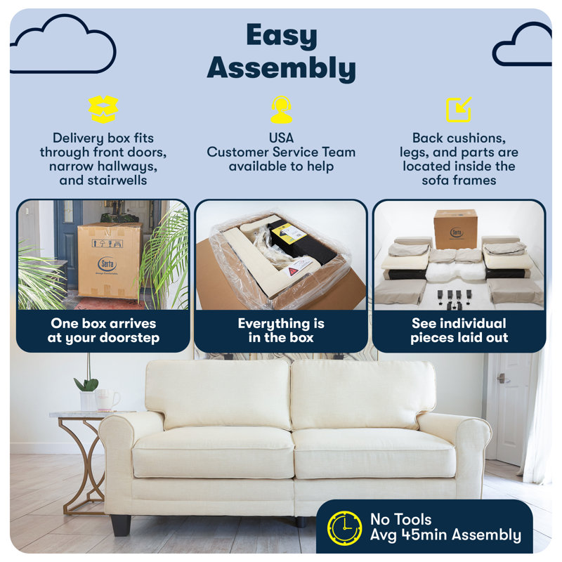 Serta Copenhagen 61-Inch Rolled Arm Loveseat with Easy-Care Fabric and Pillow Back, Dark Gray Polyester Blend