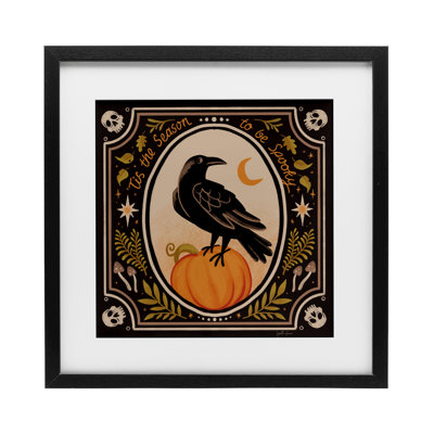 «Spooky Season Black Crow», reproduction sous verre encadrée, design par Janelle Penner