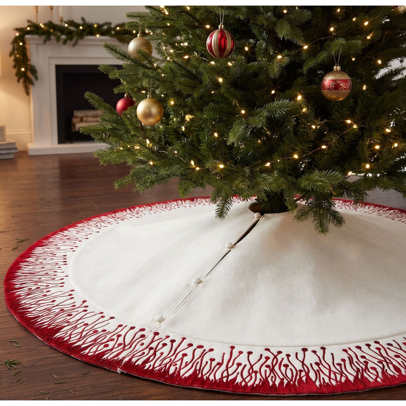 Flora Christmas Tree Skirt in Red