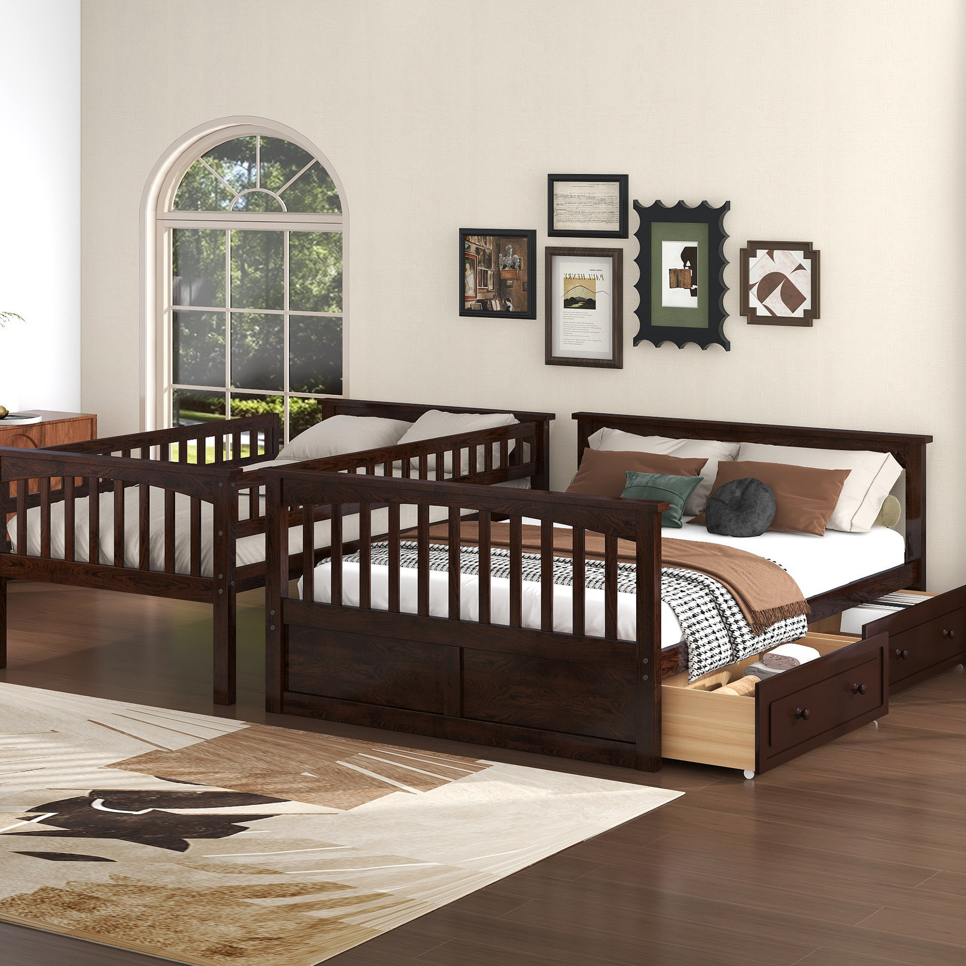 Latitude Run® Grey Twin Over Full Convertible Bed With Drawers, Bunk ...