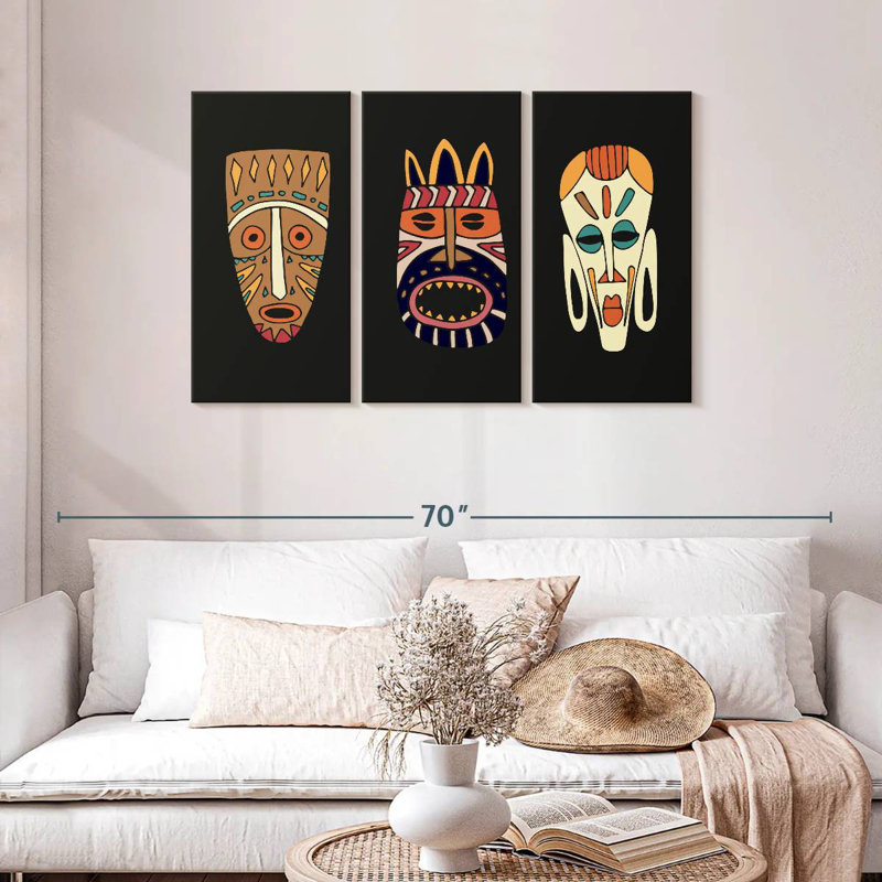 Kerner Cartoon African Masks, 28" H x 45" W