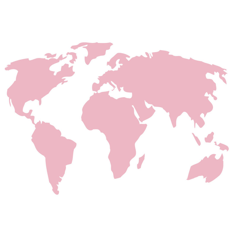 Décalcomanie murale carte du monde, H 22 po x l 32 po x P 0,01 po, Rose œillet