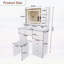 Bureau de coiffeuse avec miroir et éclairage tricolore Fashion, rangement ouvert, 5 tiroirs, support pour sèche-cheveux, prise de courant et tabouret, blanc