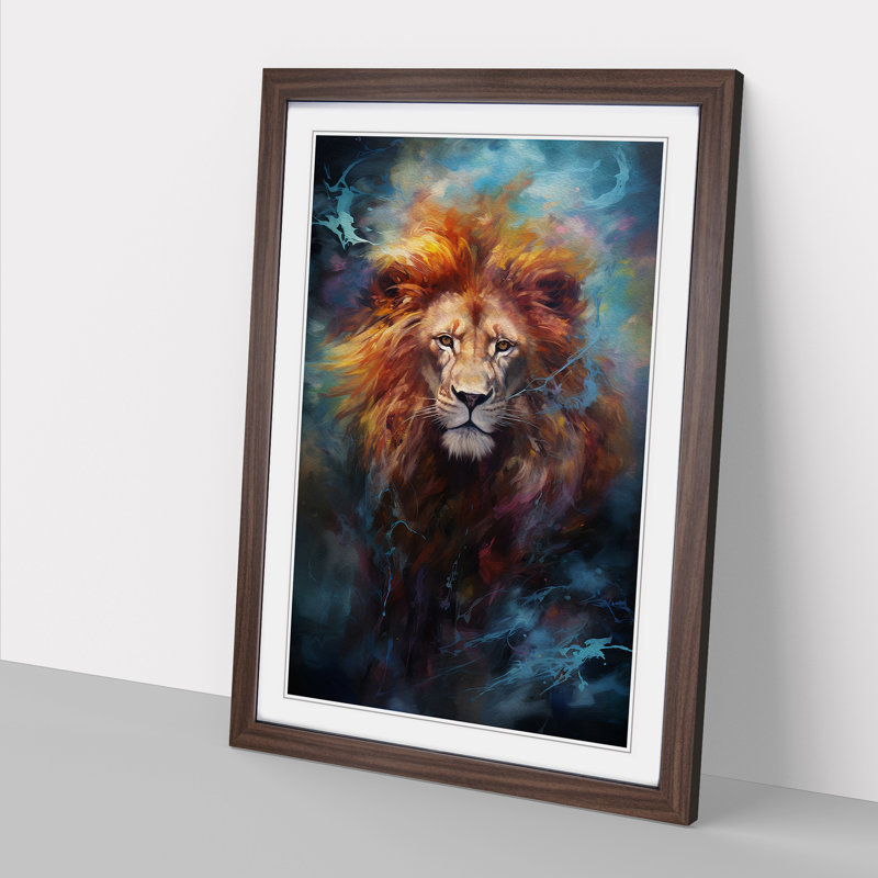 Leo Zodiac Gestural No.2 - Single Picture Frame Print on Wood, Walnut Framed, 34cm H x 25cm W x 2cm D