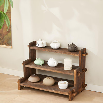 Porte-tasse à thé Paulownia d'inspiration zen | Porte-théière antique | Support de rangement pour service à thé | Support à thé et à thé | Essential Tea Room