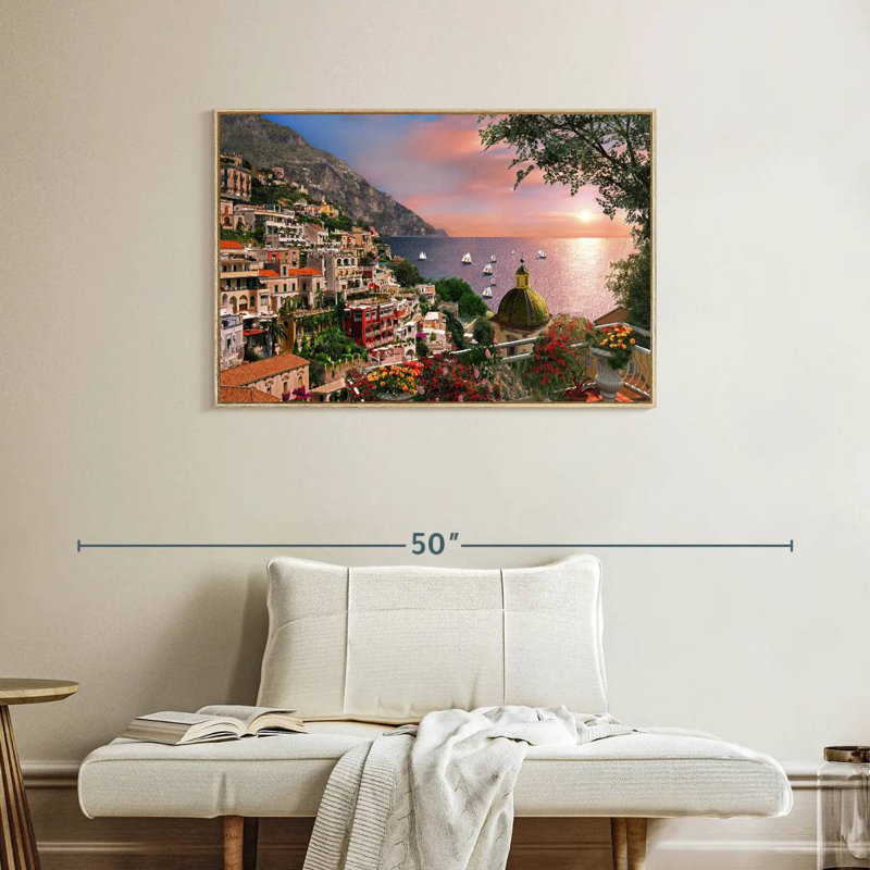 Bord de mer Positano, Cadre flottant en bois naturel, 37 po x 25 po