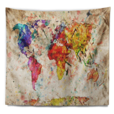 Tapisserie aquarelle "carte du monde rétro
