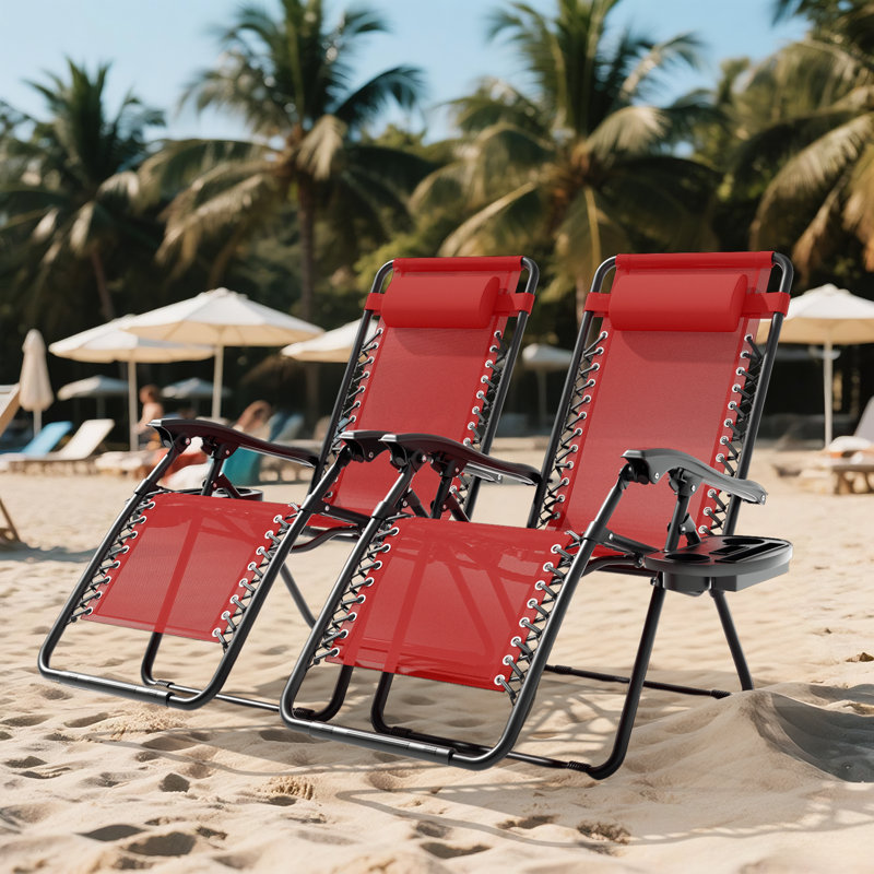 Adjustable Zero Gravity Lounge Chairs Detachable Tray & Headrest Pillows 330 Lb Capacity Foldable Patio Recliners For Beach Pool​​